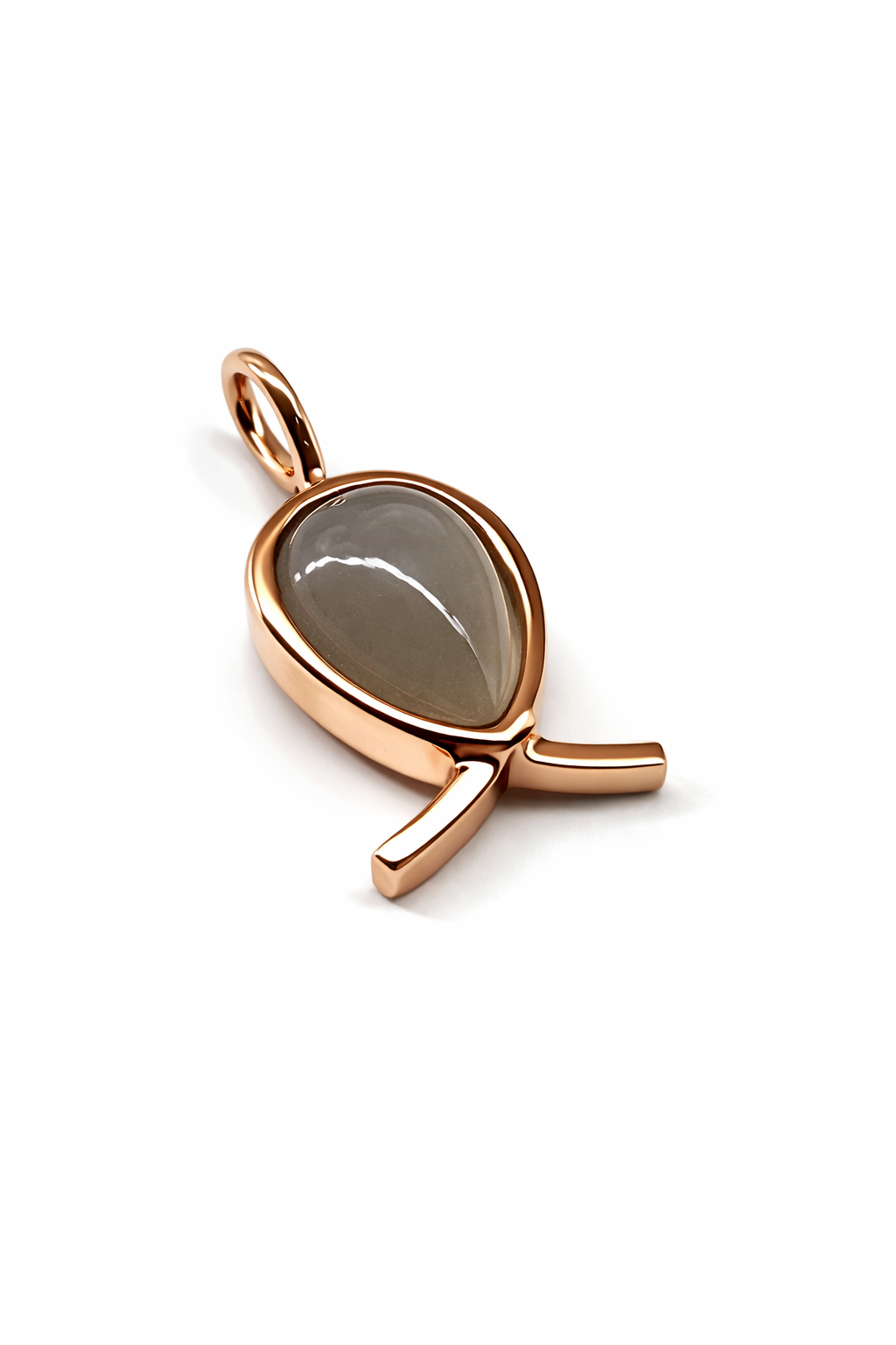Anhänger Fischli, Mondstein grau, 750/- Roségold