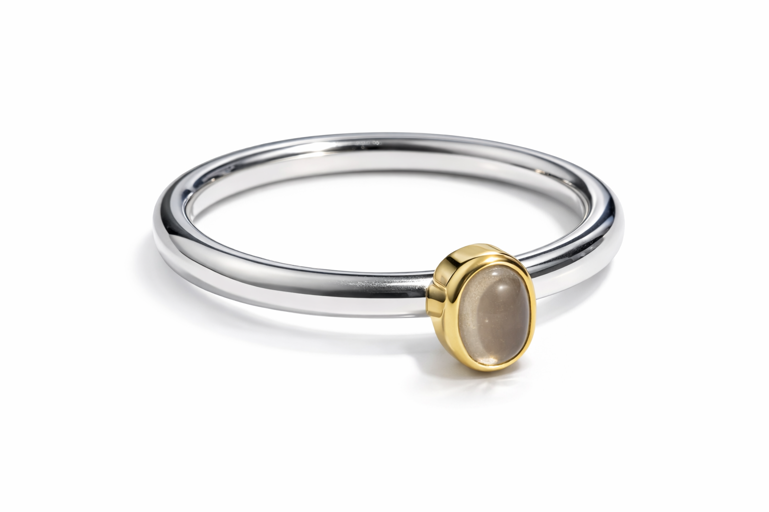 Ring Regenbogen-Mondstein, 925/- Sterlingsilber + 750/- Gelbgold