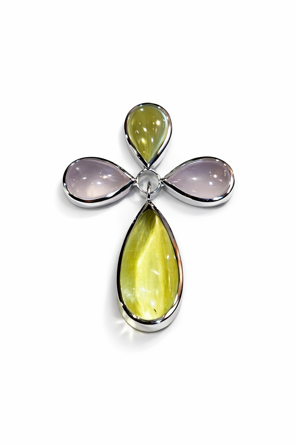 Anhänger Blumenkreuz, Rosenquarz+Lemonquarz, 925/- Sterlingsilber