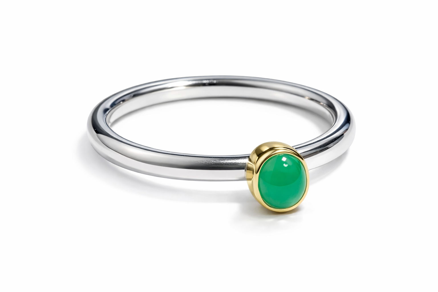 Ring Chrysopras, 925/- Sterlingsilber + 750/- Gelbgold