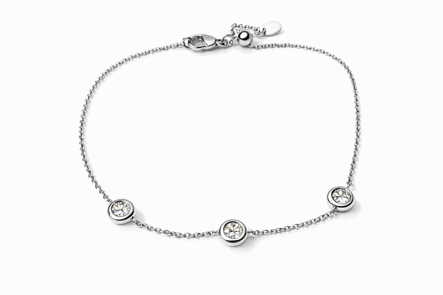 Armband Solitär, 3 Diamanten 0,30 ct., 1.0mm, 750/- Weißgold