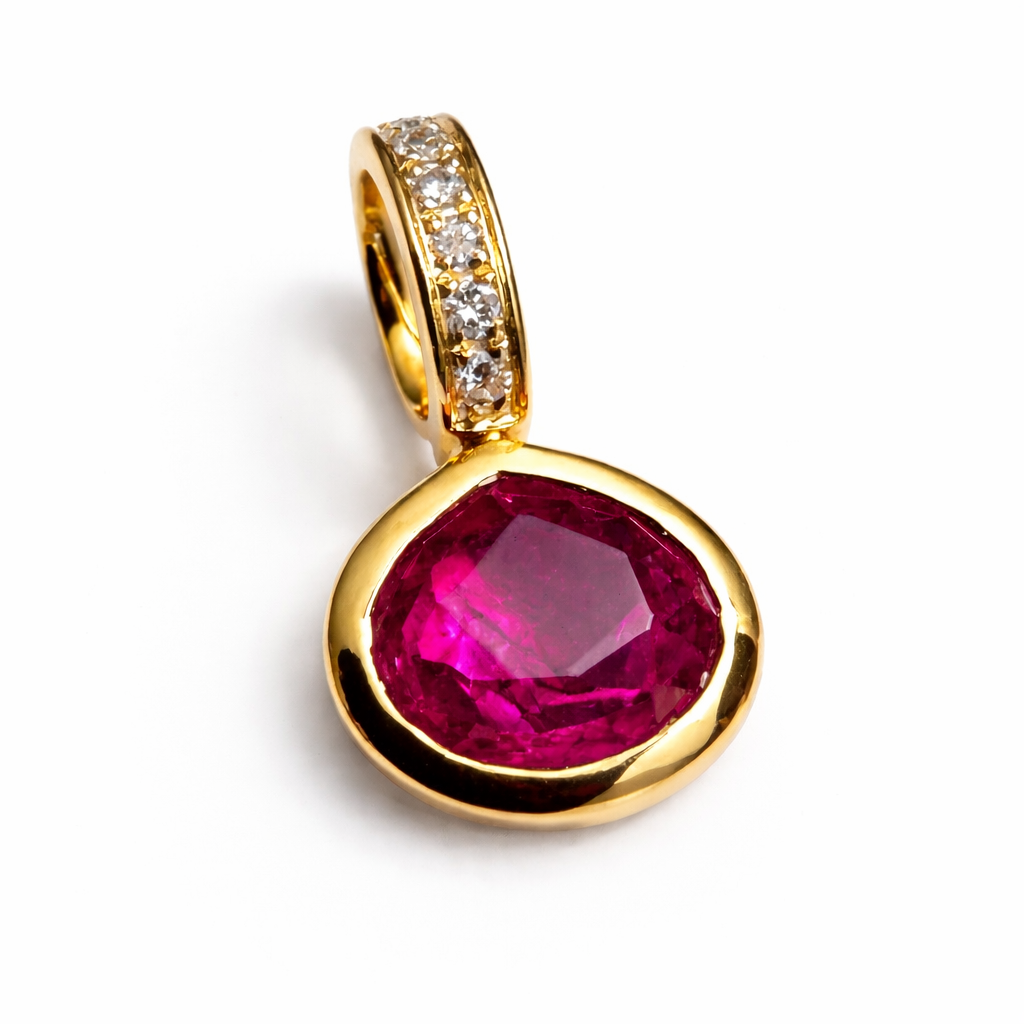 Anhänger Sio Due, deep pink Turmalin, Clip mit 6 Brillanten, 750/- Rosegold