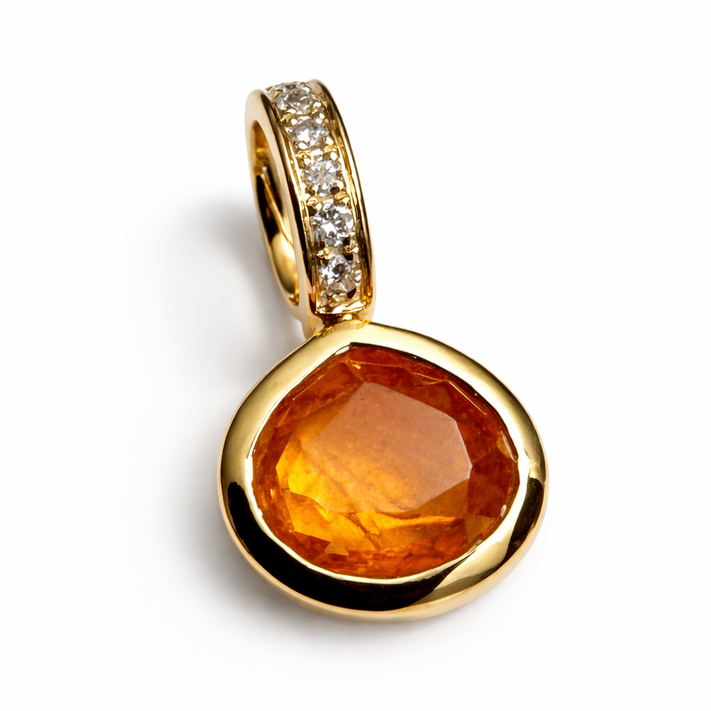 Anhänger Sio Due, Mandarin Granat, Clip mit 6 Brillanten, 750/- Gelbgold