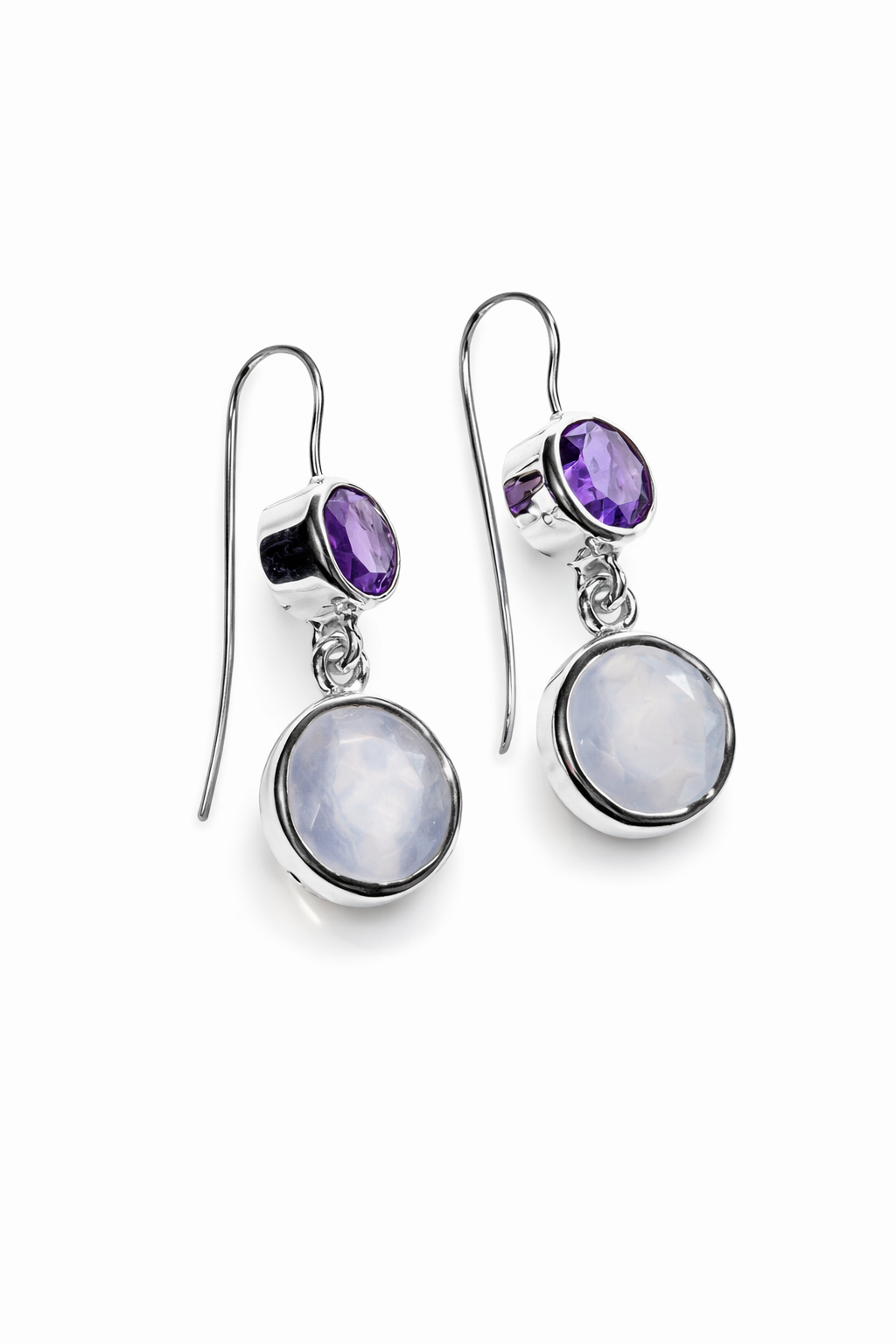 Ohrhänger Nice, Amethyst + Chalcedon, 925/- Sterlingsilber