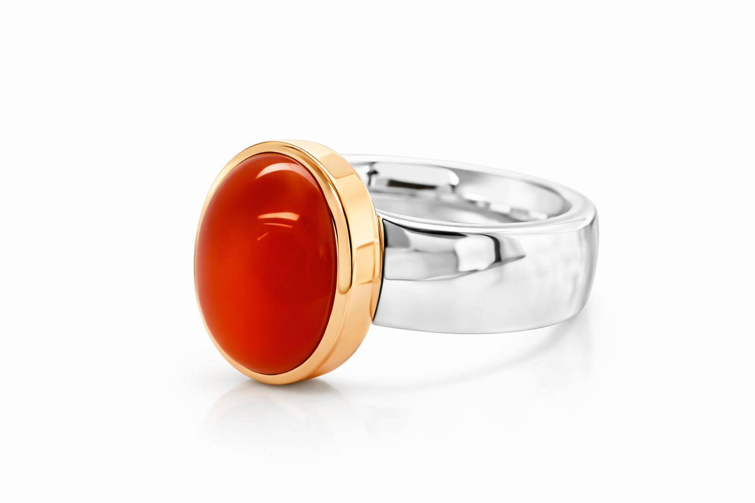 Ring Sóller, Mondstein peach, 750/- Gelbgold + 925/- Sterlingsilber