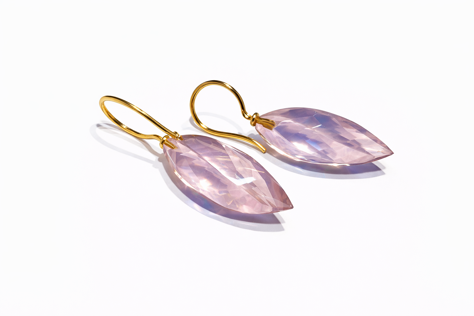 Ohrhänger, Rosenquarz Twist, 750/- Gelbgold