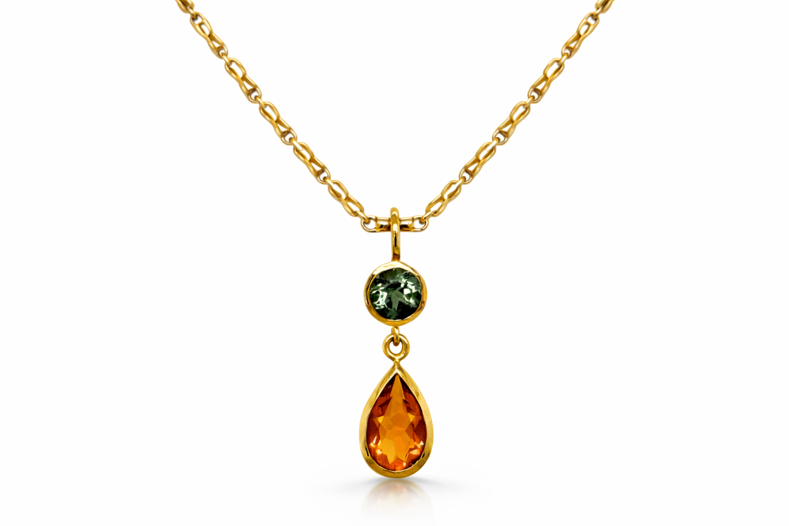 Anhänger Fiori, Turmalin und Feueropal, 750/- Gelbgold