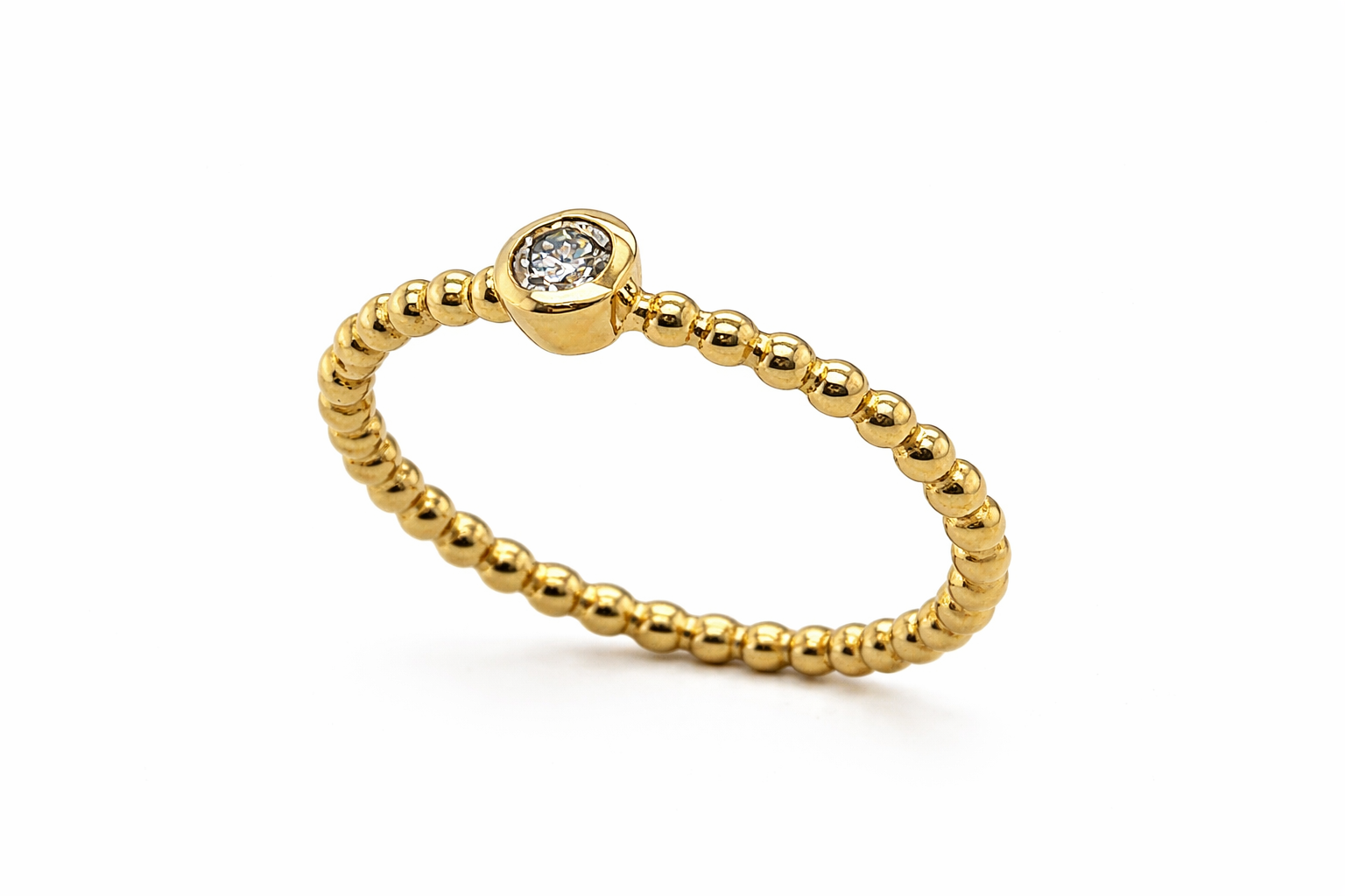 Ring, Kugelring mit Brillant, 0,15 ct, 750/- Gelbgold