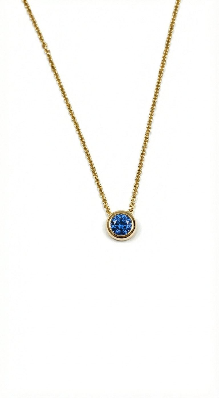 Collier blauer Saphir, Solitär, 18 Karat Gelbgold