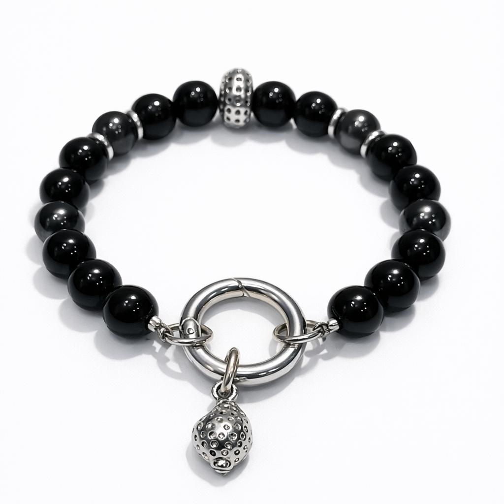Armband Seeigel, Onyx schwarz, 925/- Sterlingsilber