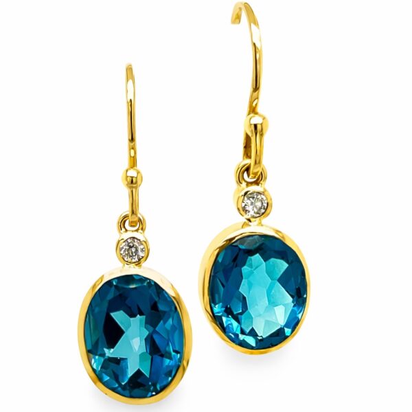 Ohrhänger Deep Blue, London Blue Topas mit Brillant, 750/- Gelbgold