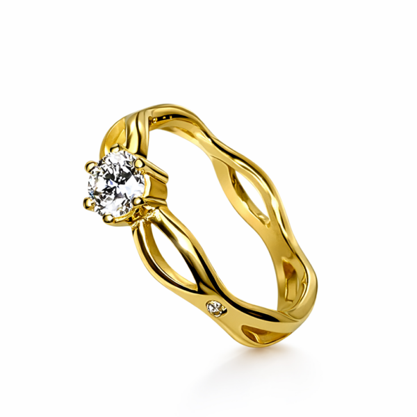 Verlobungsring Rosalie, Diamant mit Krappen 0,4 ct, 5 Diamanten in der Ringschiene, zus.0,035 ct, 750/- Gelbgold