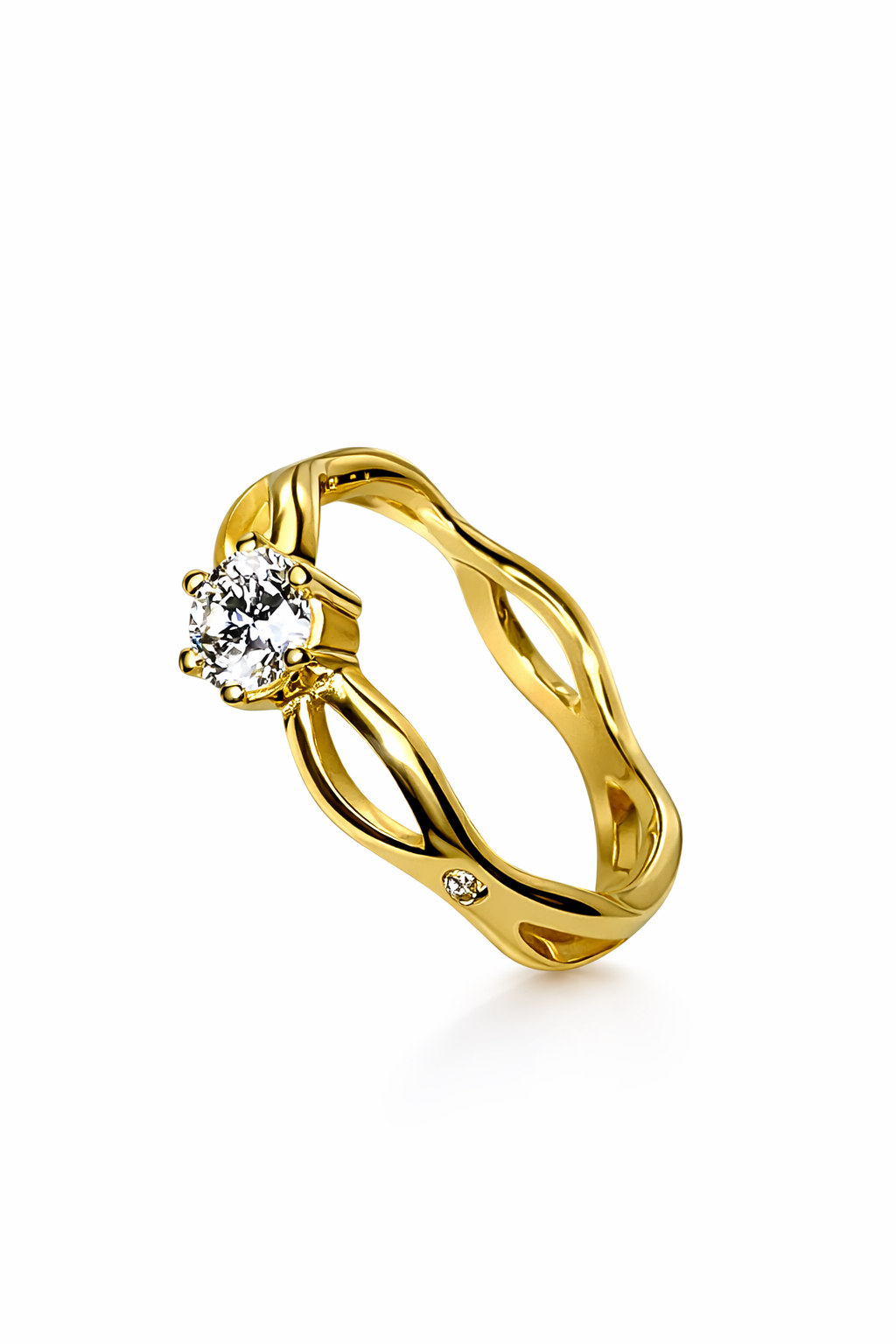 Verlobungsring Rosalie, Diamant mit Krappen 0,4 ct, 5 Diamanten in der Ringschiene, zus.0,035 ct, 750/- Gelbgold Verlobungsring Rosalie, Diamant mit Krappen 0,4 ct, 5 Diamanten in der Ringschiene, zus.0,035 ct, 750/- Gelbgold