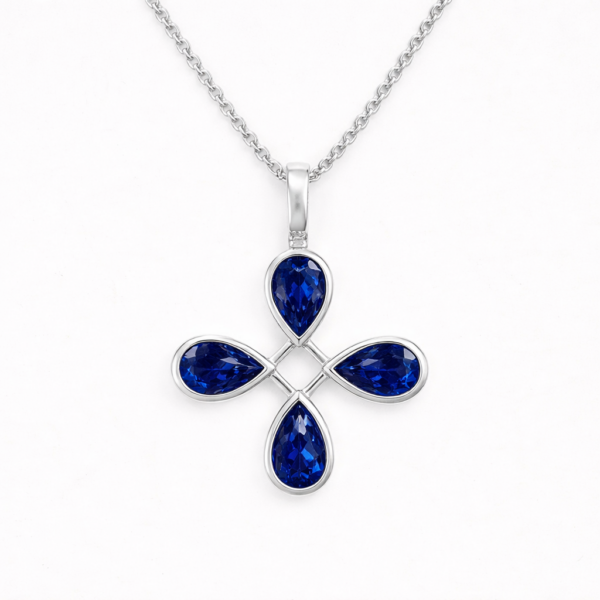 Anhänger Sio Due Blume, Iolith facettiert, 925/- Sterlingsilber