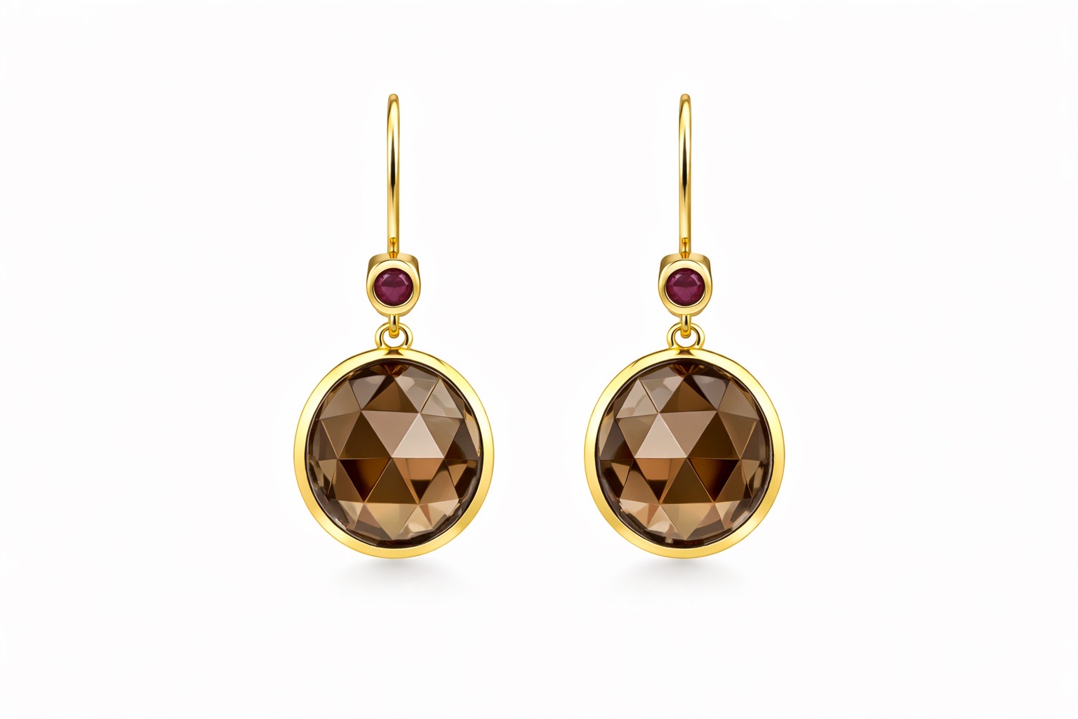 Ohrhänger Sourire de Cannes, Mondstein grau + Rubin, 750/- Gelbgold Ohrhänger Sourire de Cannes, Mondstein grau + Rubin, 750/- Gelbgold