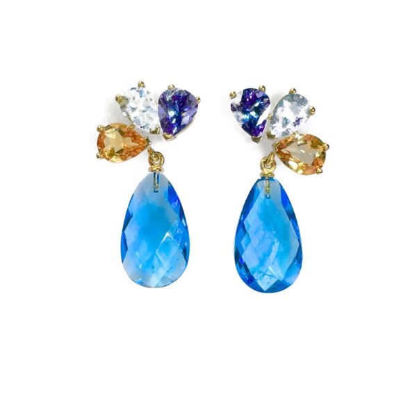 Ohrstecker Glamour, Citrin, Aquamarin, Tansanit, Swiss Topas, 750/- Gelbgold