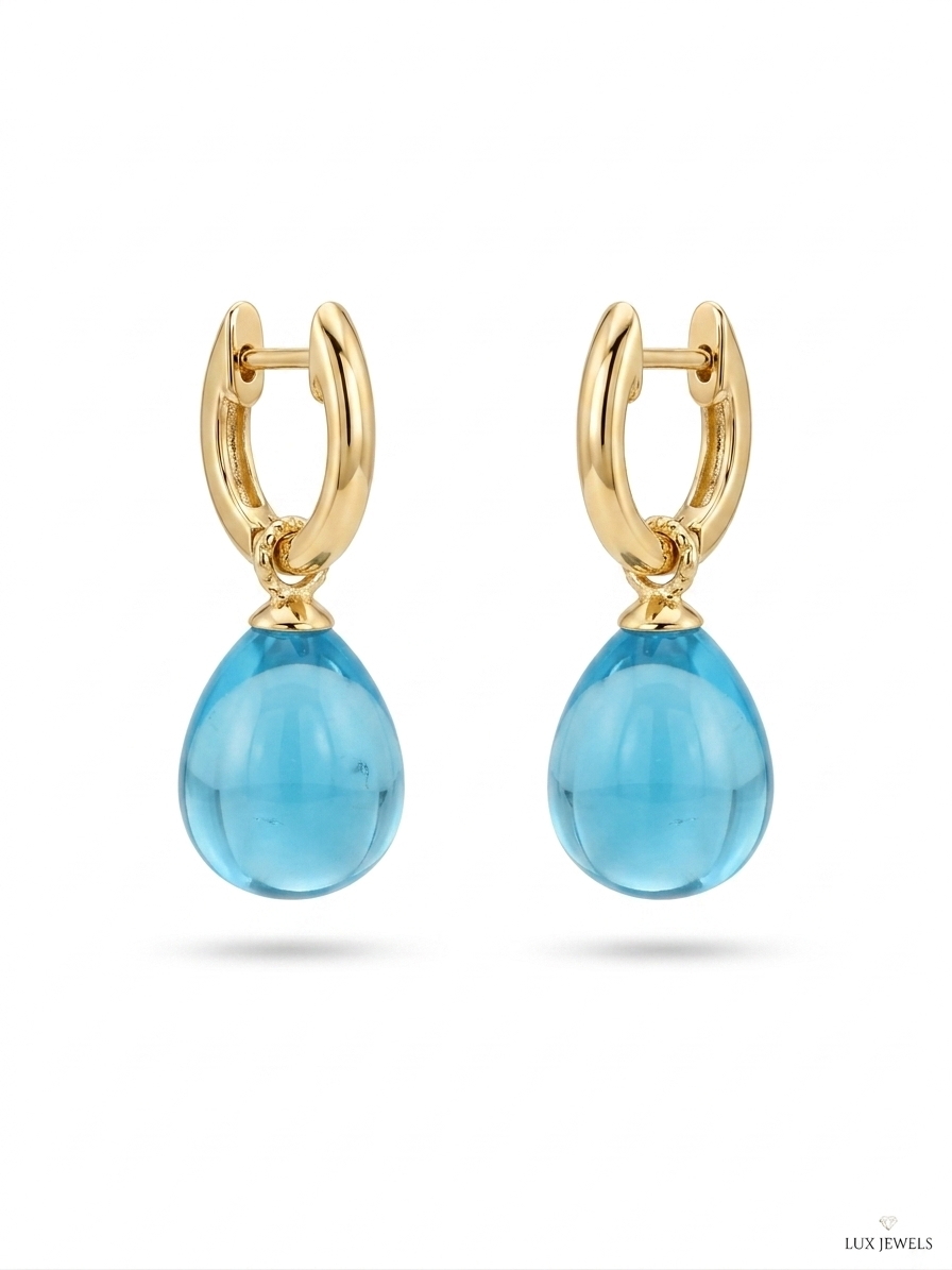 Ohrschmuck Blue Sky, Swiss Topas, , Brillant, 18 Karat Gelbgold