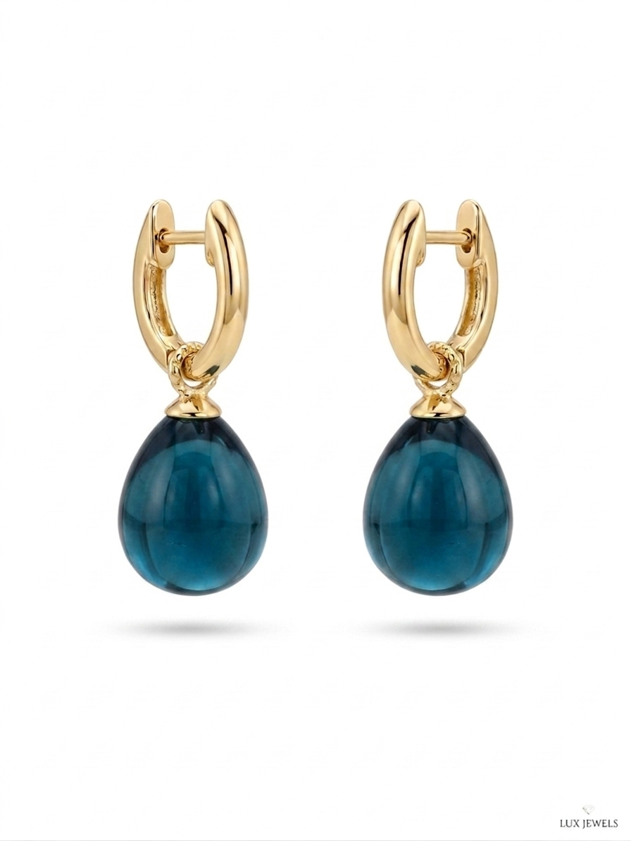 Ohrschmuck Blue Sky, London Blue Topas, , Brillant, 18 Karat Gelbgold