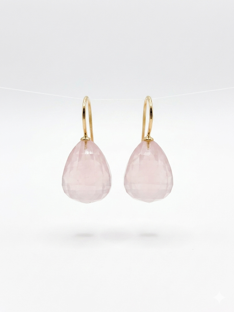 Ohrhänger, Rosenquarz, Step-cut, 750/- Gelbgold
