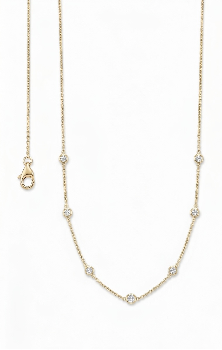Collier Little Memory fein, 45 cm, 7 Diamanten, 750/- Gelbgold