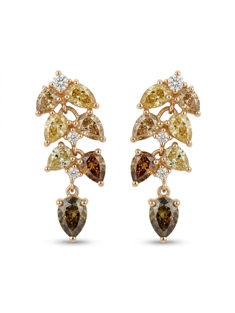 Ohrschmuck Ramatuelle, natürliche Fancy Diamanten, Brillanten, 750/- Gelbgold