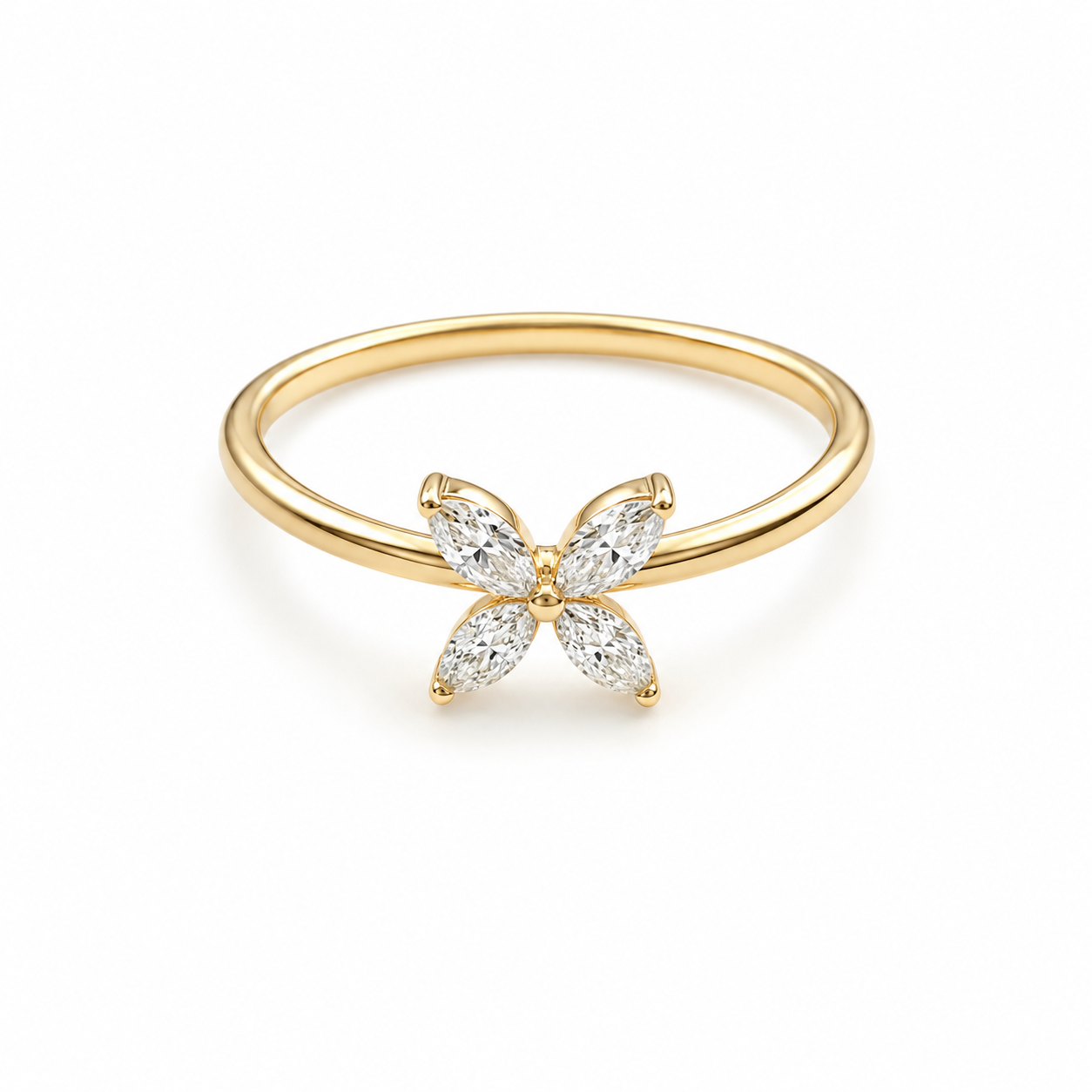 Ring Fleur mit 4 Diamant-Navette, 0,24 ct TW-si, 750/- Gelbgold
