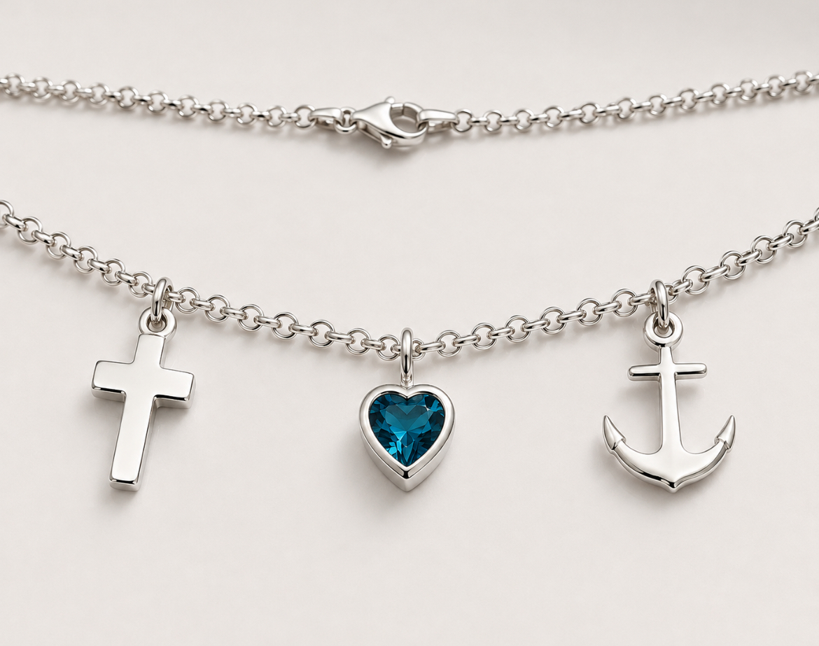 Collier, Glaube Liebe Hoffnung, Topas Herz, 925/- Sterlingsilber”