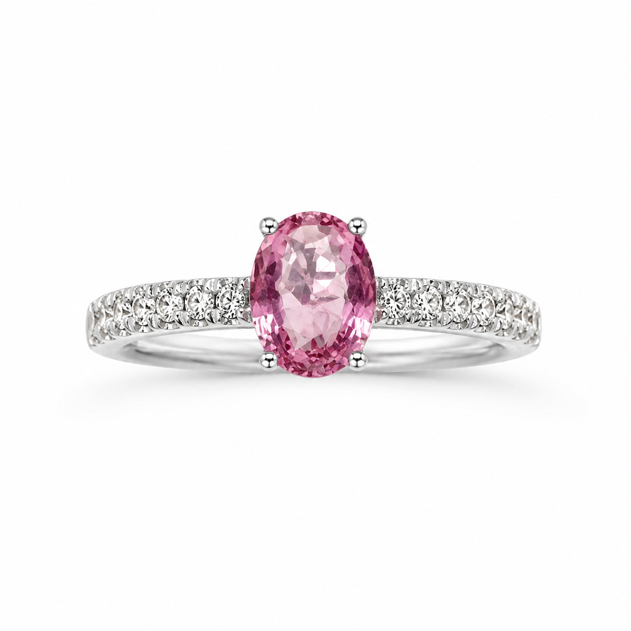 Memoire-Ring Luxury pink, Saphir, pink; Brillanten 0,5 ct, 750/- Weißgold